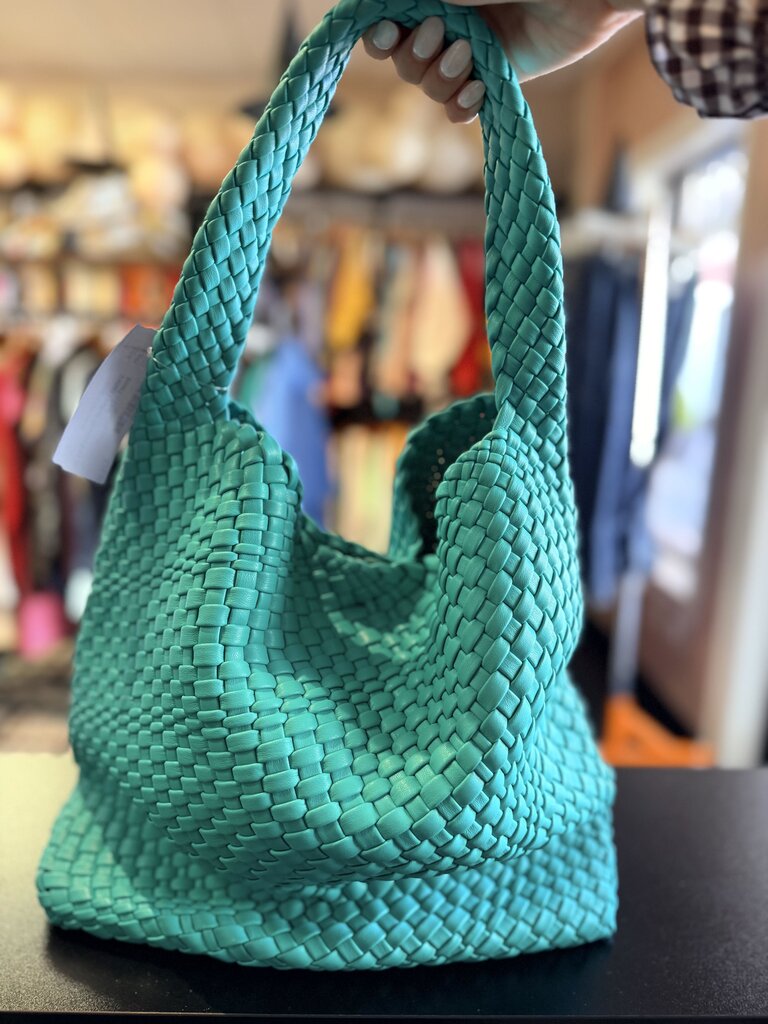 Vegan Leather Basket Bag w. Insert - Teal