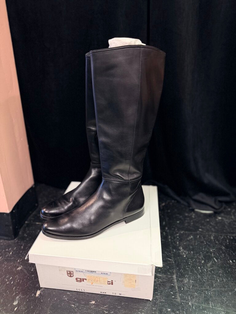 Gravati - Leather Leather Tall Flat Boot - Black