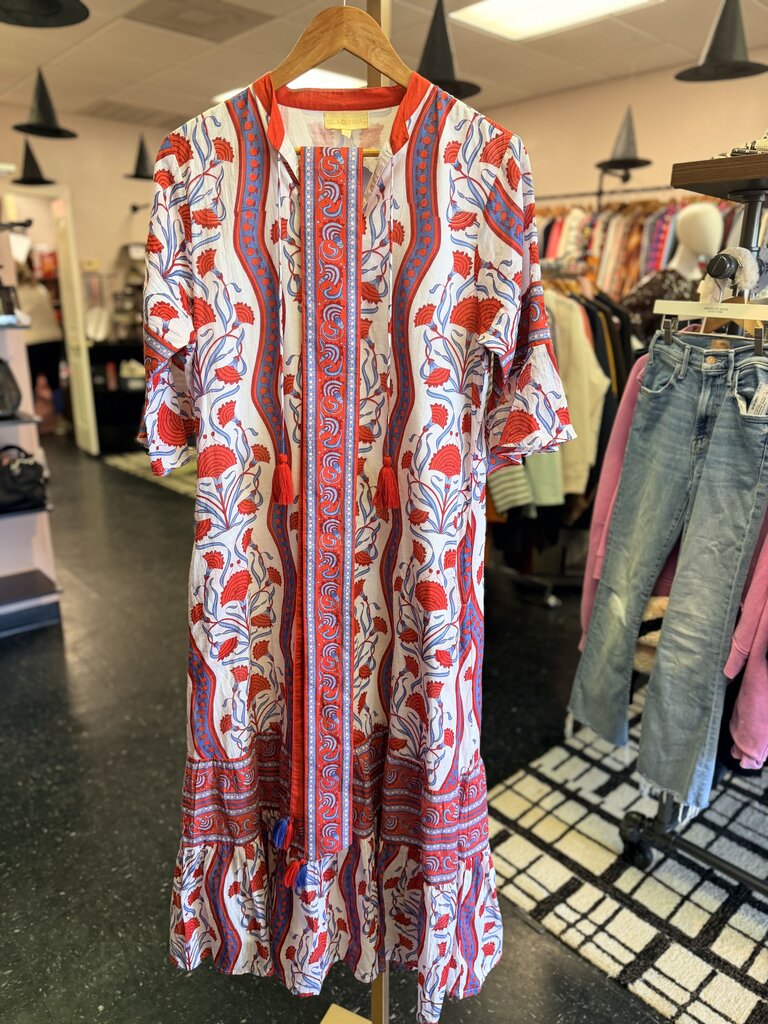 Isla Payal - Belted Midi Dress in Fleur Pattern