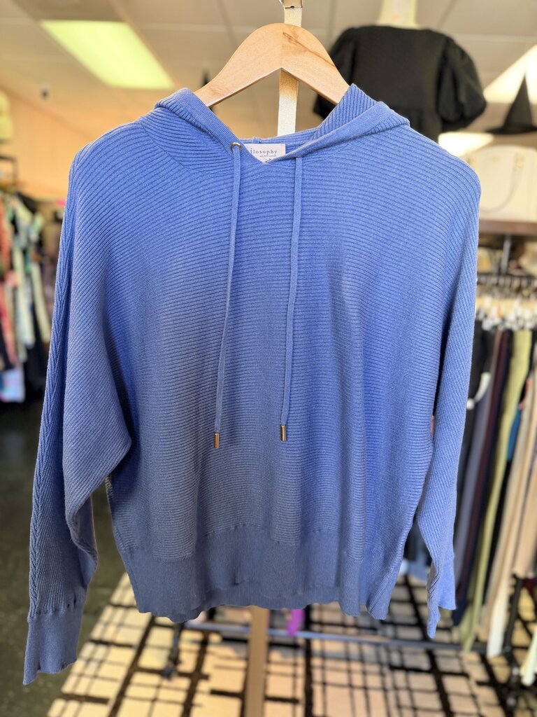 Philosophy - Ribbed Hooded Pullover - Blue