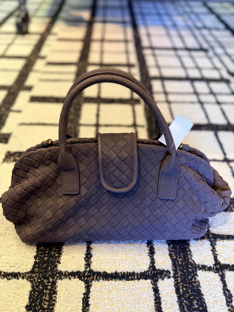 Faux Suede Woven Tote Bag - Brown