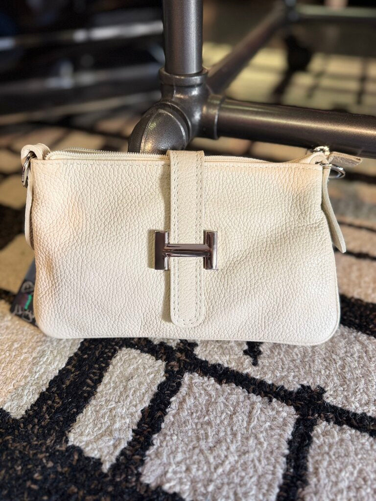 Italian Leather NWT "H" Bag - Bone