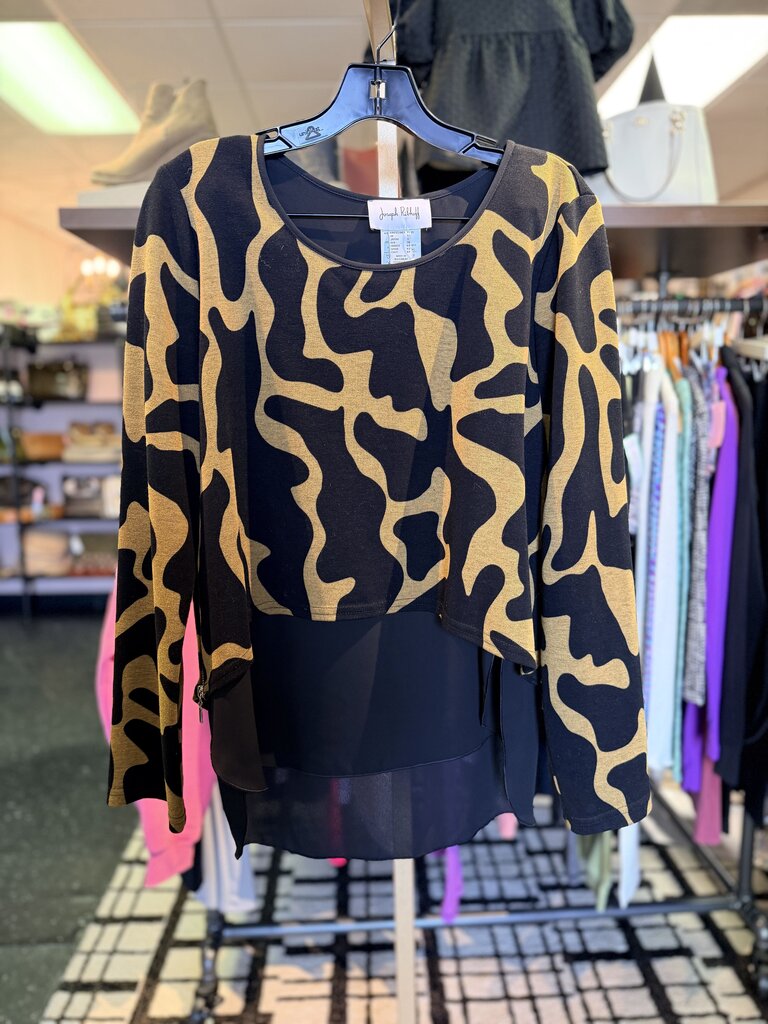 Joseph Ribkoff - Abstract Print Top - Black/Mustard