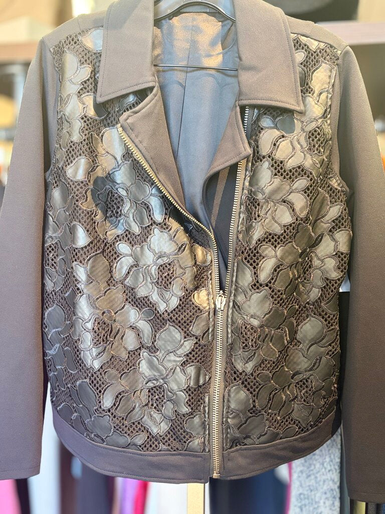 Women w. Control - Ponte Royal & Lace Moto Jacket - Black