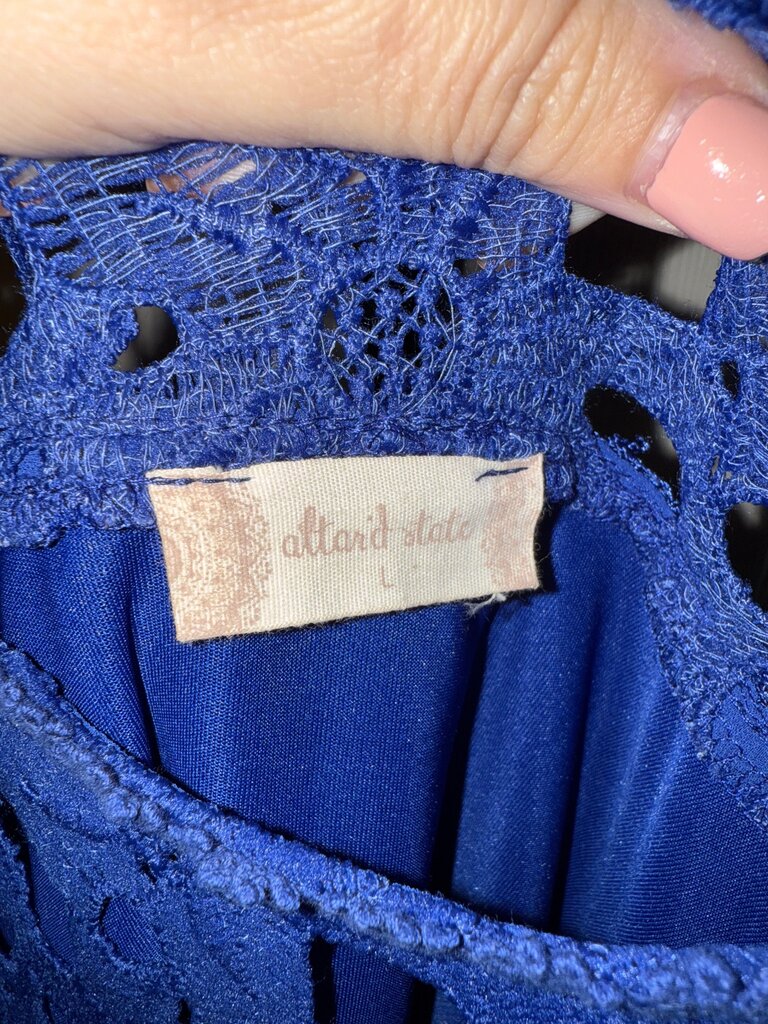 Altar’d State- Blue- Pleated Dress with Lace Neckline