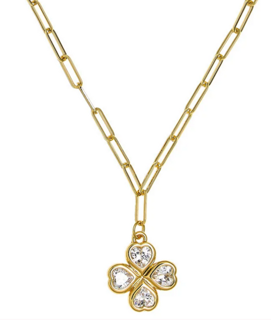 Lisi Lerch NWT-Jamie Clover Necklace- PaperClip Chain- 18k Plated - Pink