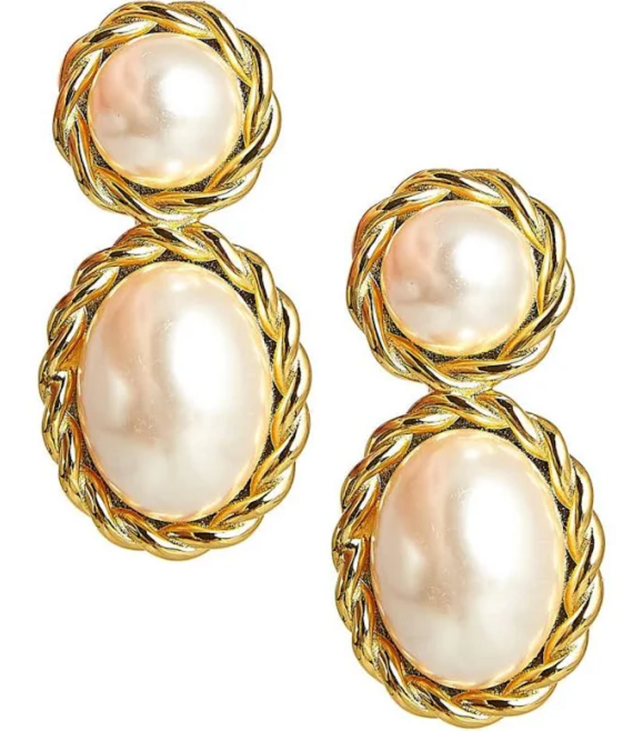 Lisi Lerch NWT-Jackie Pearl & Gold Roped Statement Earrings