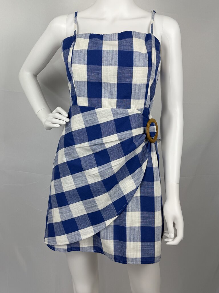 Altar'd State - Blue, White Gingham Linen Dress
