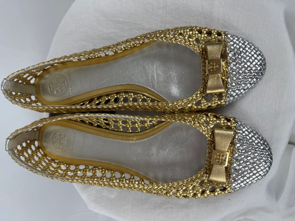 Tory Burch - 9.5 - Gold and Silver Carlyle Flats