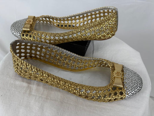 Tory Burch - 9.5 - Gold and Silver Carlyle Flats
