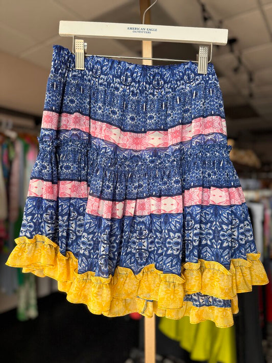 MISA - Marion Skirt - Blue, Pink & Yellow Print