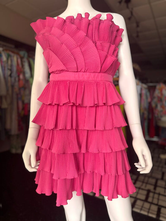Mable- Dani Pink Pleated Ruffle Mini Dress