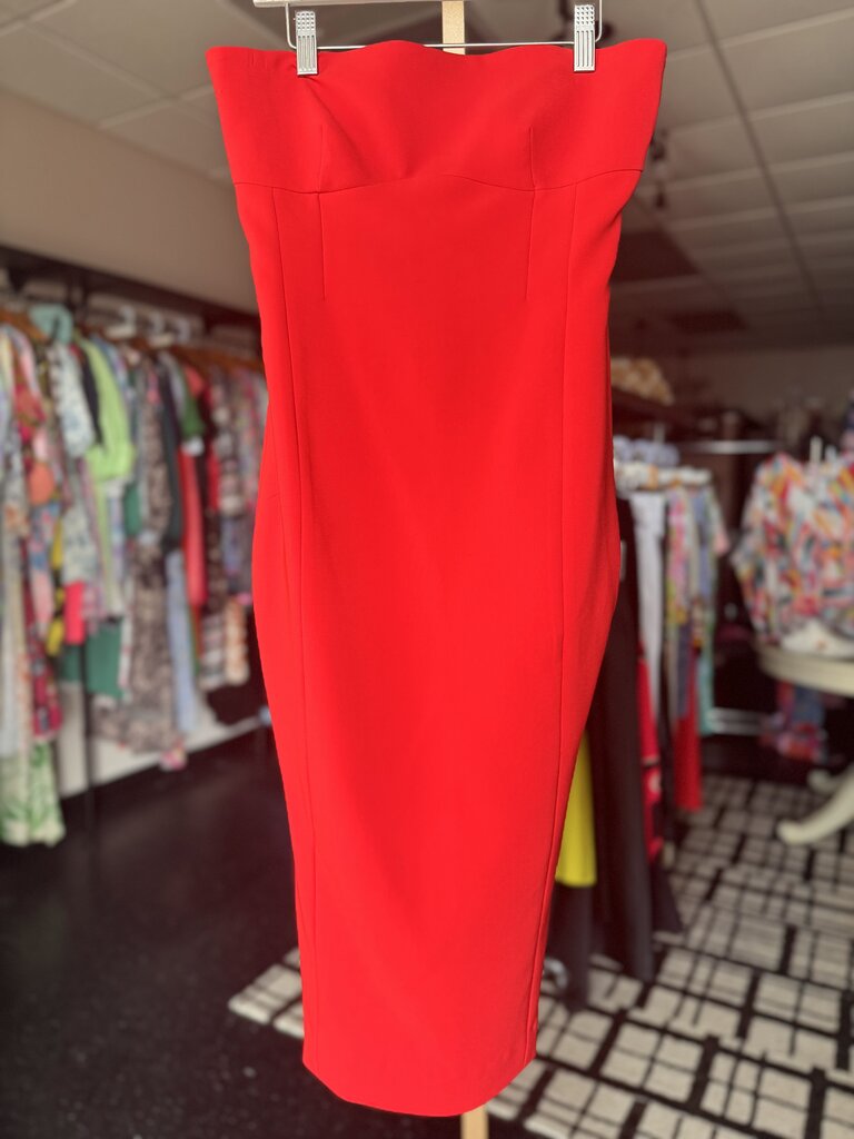 Zara- Strapless Sheath Dress - Midi - Red