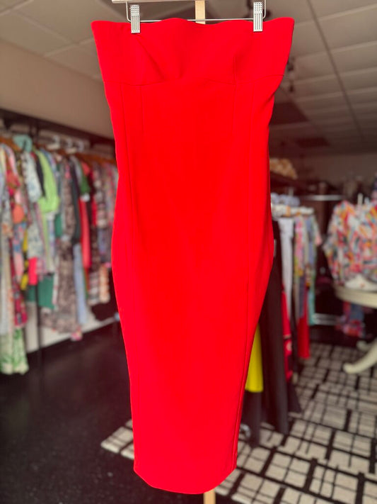 Zara- Strapless Sheath Dress - Midi - Red
