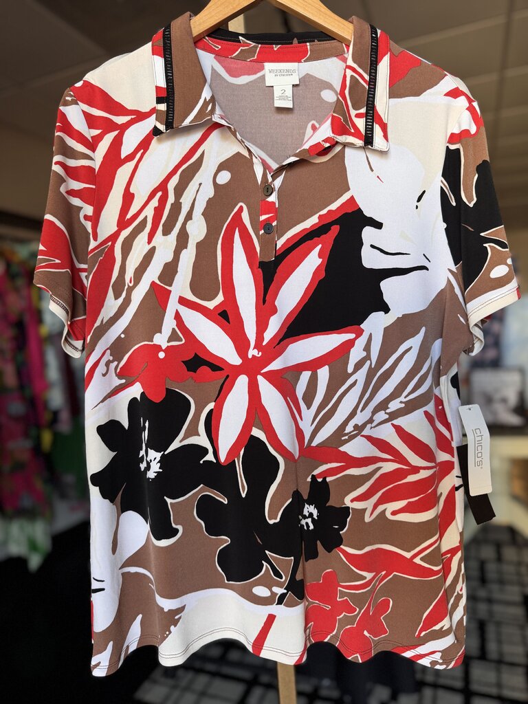 Chico's-Floral Polo SS NWT