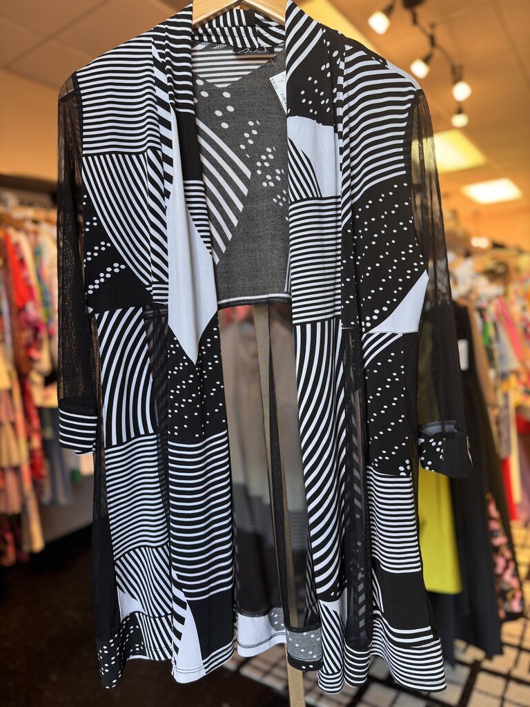 Artex- Black/White Printed Cardigan with Semi-Sheer Fabric