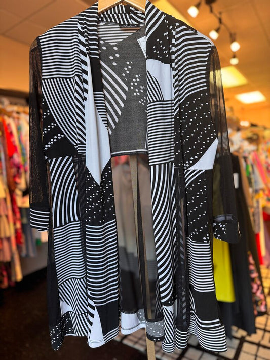 Artex- Black/White Printed Cardigan with Semi-Sheer Fabric