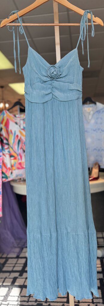 By The River - Textured Maxi Dress w/ Rose Detail in Teal