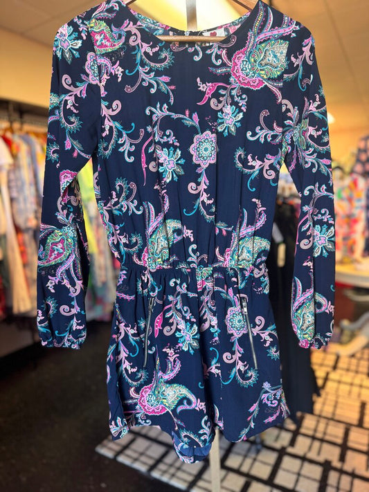 One Clothing - LS Navy Paisley Print Romper