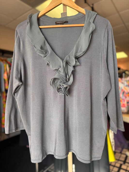Adrienne Vittadini- Charcoal Ruffle Blouse