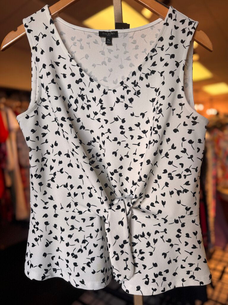 Talbots - Sleeveless Patterned Peplum Top - White/Black