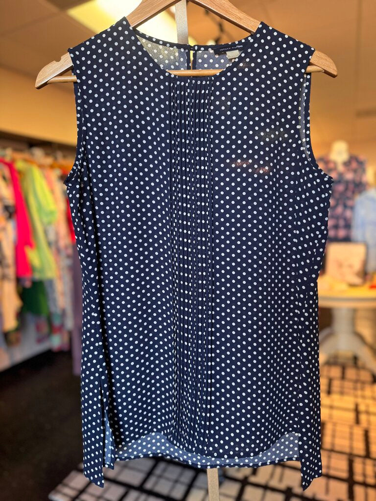 VTG Tommy Hilfiger Sleeveless Polka Dot Blouse - Navy