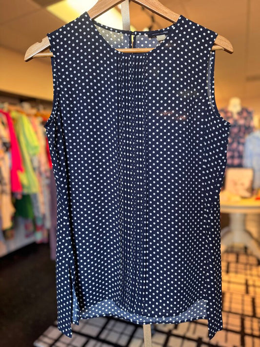 VTG Tommy Hilfiger Sleeveless Polka Dot Blouse - Navy