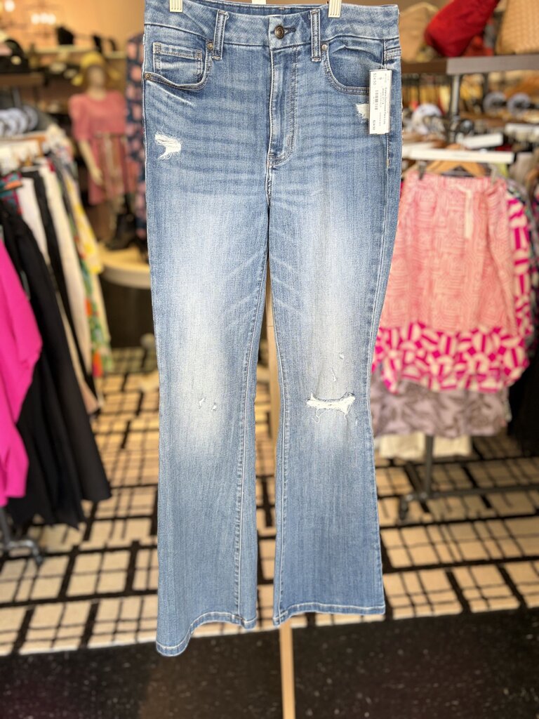 Eunina-Distressed Flare Leg Jeans