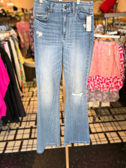 Eunina-Distressed Flare Leg Jeans