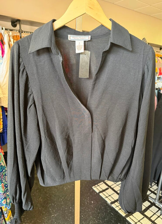 Flying Tomato - LS Black Blouse