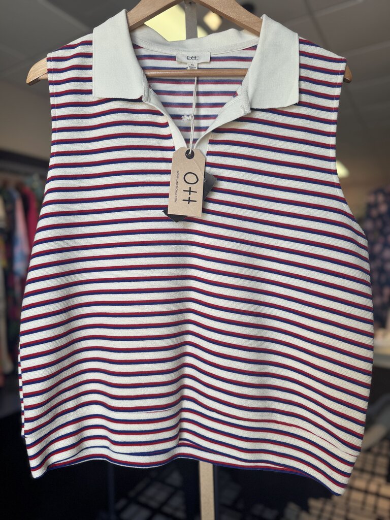 Ott- NWT Navy/Red Striped Polo Top