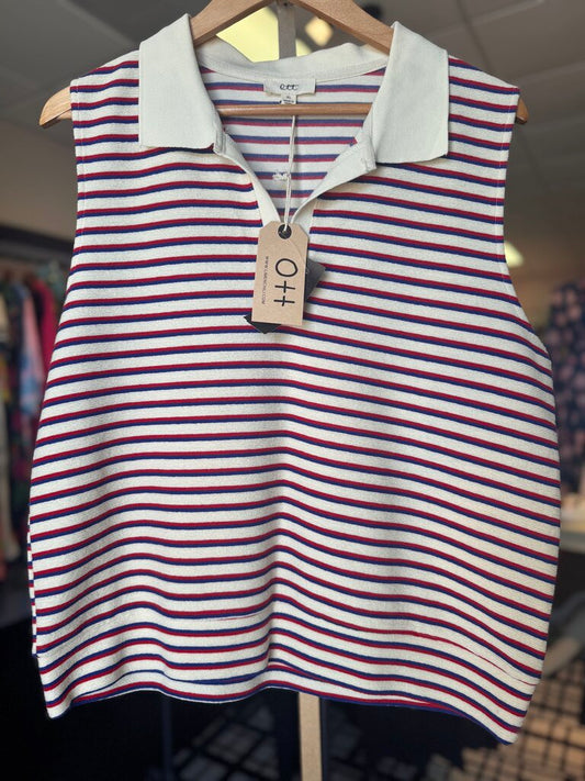 Ott- NWT Navy/Red Striped Polo Top