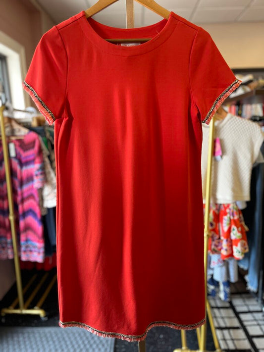 Jude Connally- Ella Ponte Fringe Dress in Tangerine