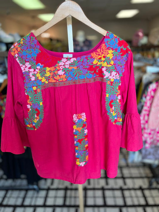 J. Marie - LS Reina Embroidered Top - Pink