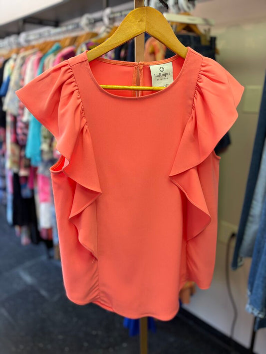 Laroque - Flutter Sleeve Top - Salmon
