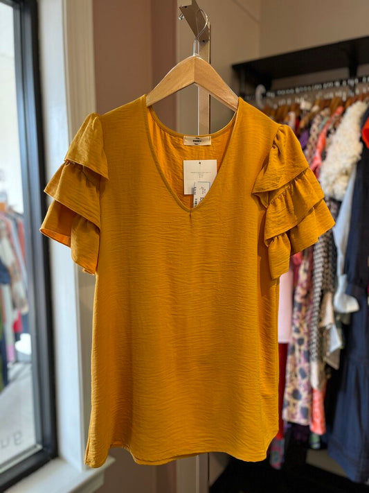 Entro - Weekend Sunshine Ruffle Sleeve Top - Yellow