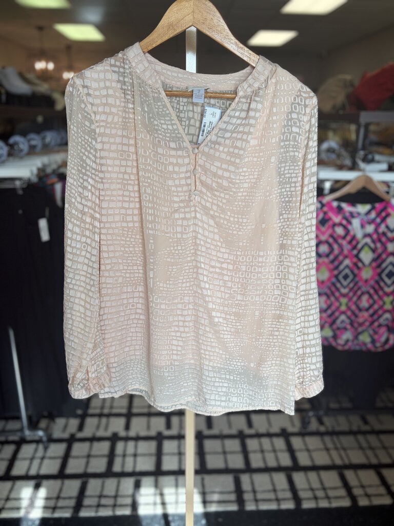 Chico's- LS Sheer Snakeskin Blouse - Pink
