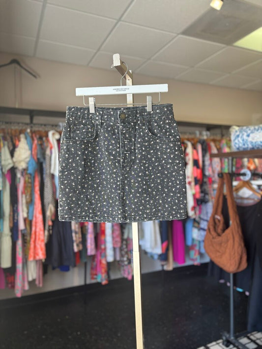 Billabong - Black Denim Skirt with Floral Print