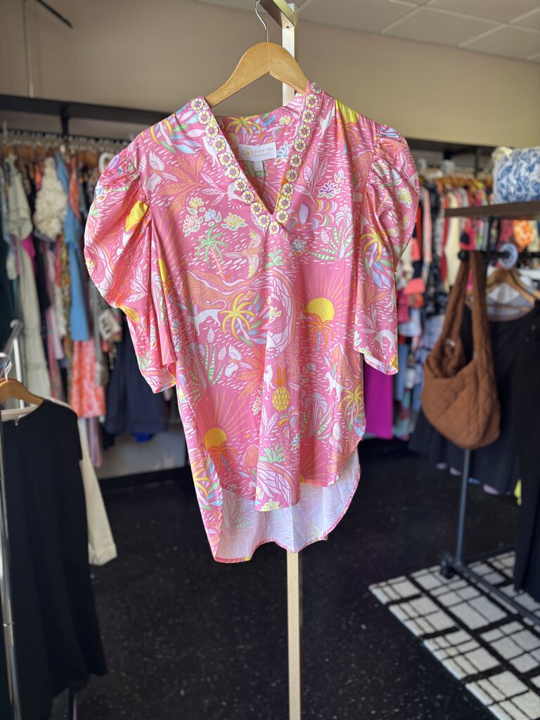 Sheridan French-NWT-Natalie Blouse in Whimsical Island Sunrise Print
