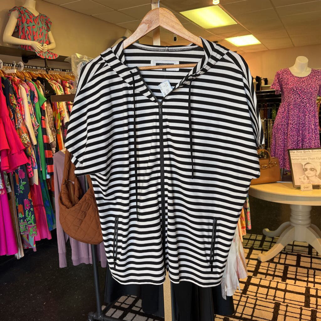 Lafayette 148 NY- Striped SS Hoodie - Black/White