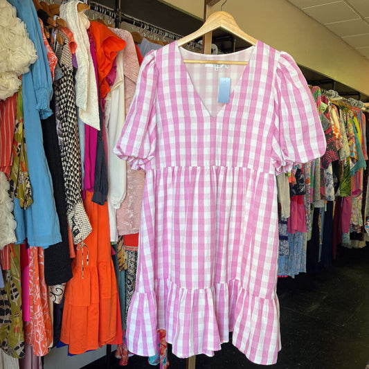 Crosby - Pink Gingham Puff Sleeve Mini Dress