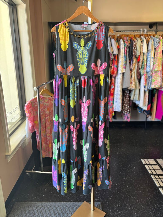 Sheridan French - Sleeveless Tiered Maxi in Colorful Zebra Print