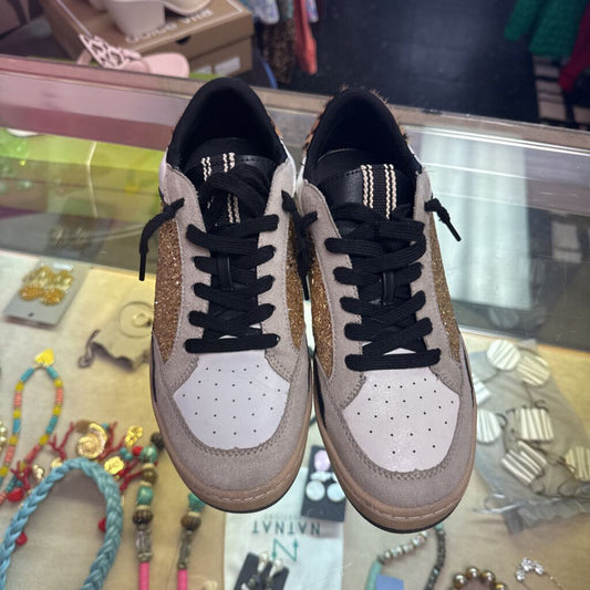 ShuShop- Quinn Sneakers in Gold Glitter/Leopard