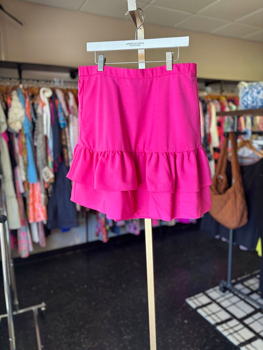 J.Crew- Tiered Ruffled Mini Skirt - Hot Pink