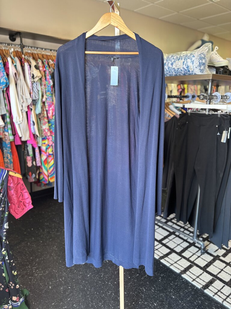 Eileen Fisher - Cotton Blend Open Front Long Cardigan - Navy