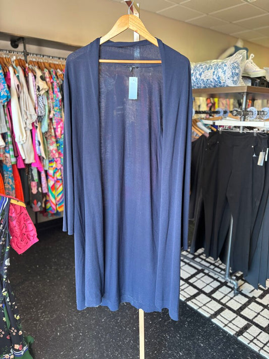 Eileen Fisher - Cotton Blend Open Front Long Cardigan - Navy