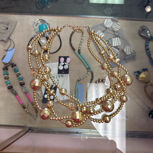 Multi-Strand Wood Bead Necklace - Gold