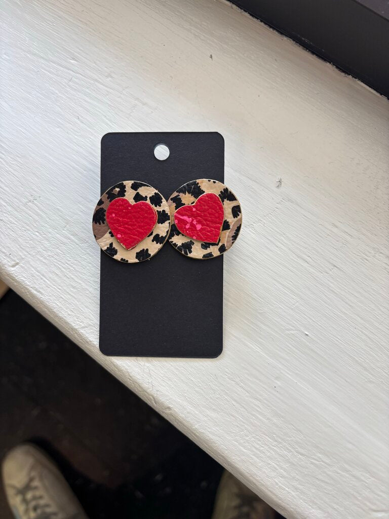 Statement Earrings - Heart/Leopard