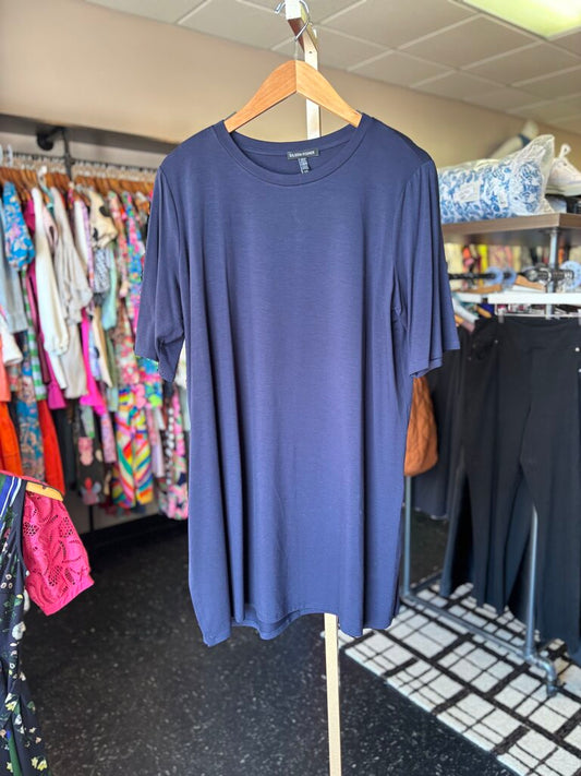Eileen Fisher-Cotton Blend SS Tunic Top - Navy