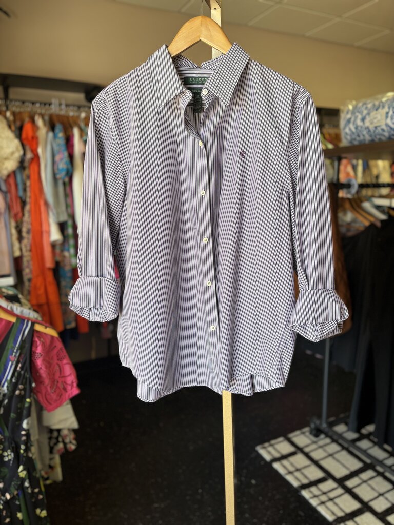 LRL - Non-Iron Striped Button Down Shirt - Purple/White